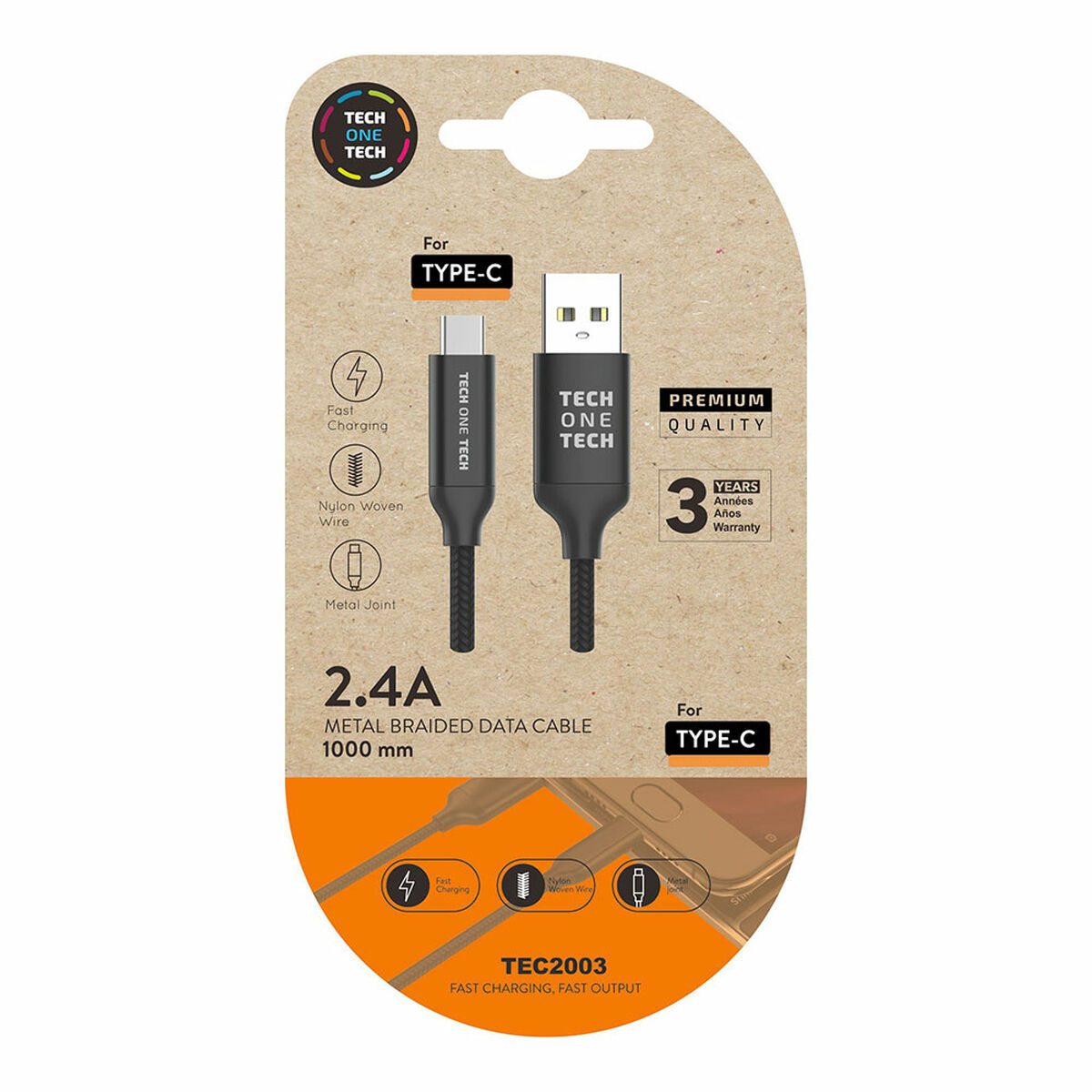USB-C Kabel til USB Tech One Tech